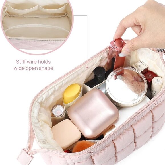 Puffer Makeup Bags for Women, Nylon Puffy Padded Make Up Bags for Women Makeup O - Picture 3 of 7